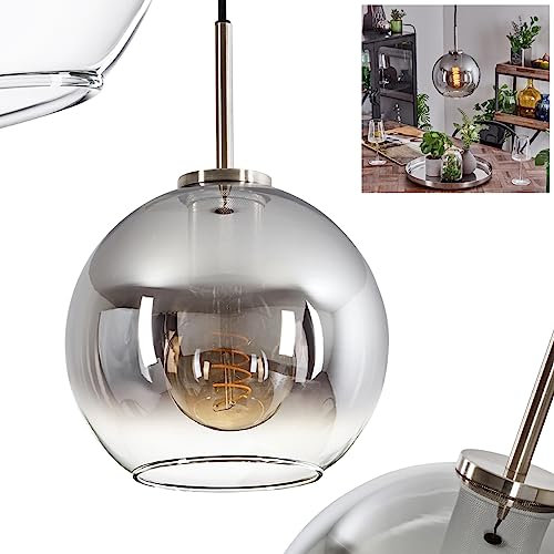 HOFSTEIN Hängeleuchte Koyoto, 1-flammige Hängelampe aus Metall/Glas in Schwarz/Silber-/Rauchfarben/Klar, moderne Pendelleuchte im Retro/Vintage-Design, Ø 20 cm, E27, Esszimmer, Küche, Wohnzimmer