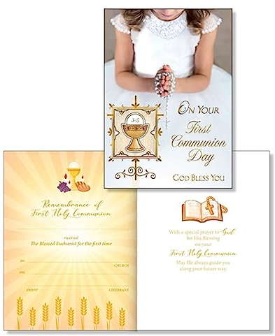 Communion Girl's 3D First Holy 4 Page Keepsake Gold Foil Chalice with Jewels