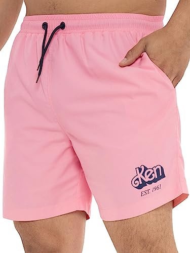 Barbie Ken Mens Swim Shorts| Ken Doll Mens Swimming Trunks | M Pink