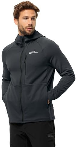 Jack Wolfskin Kolbenberg Hooded FZ M-Felpa con Cappuccio Giacca in Pile, Phantom, M Uomo