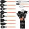 12 PCS Kitchen Utensil Set, Silicone Cooking Utensils with Holder, Natural Wooden Handle Cookware Tongs Spatula Spoon Set, Non Stick & Heat Resistant, Dishwasher Safe (Black)
