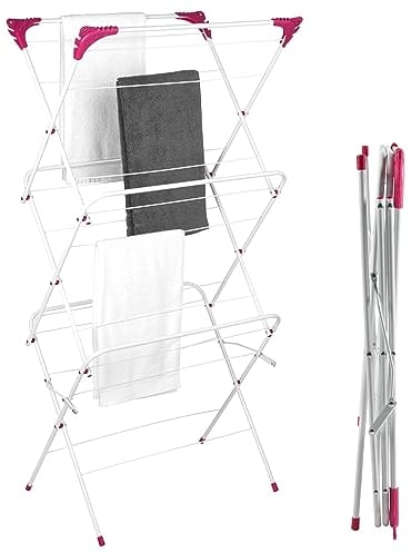 Kleeneze KL028558FSDIR 3 Tier Clothes Airer – Foldable Laundry Drying Rack, Lightweight, Freestanding Indoor Clothes Horse, Compact, 15 m Drying Space, Holds up to 15 kg Wet Washing