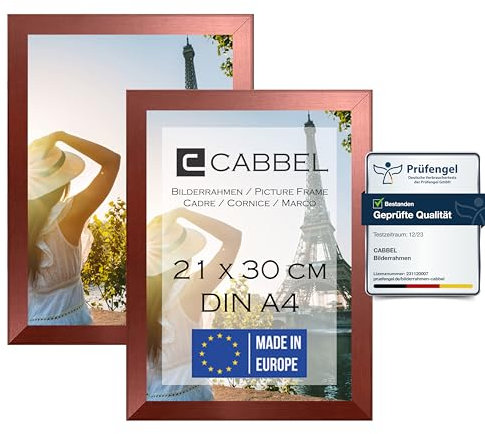 CABBEL Lot de 2 cadres photo A4 21x30 MDF en bois rose or | à suspendre & à poser | avec verre plexi incassable/moderne | idéal pour photos/images/collage