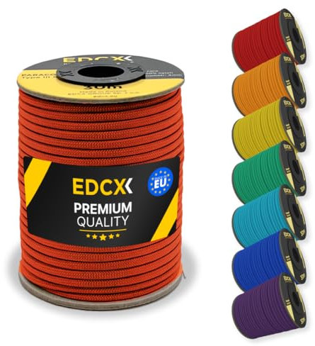 EDCX 4mm Nylon Paracord 550 30m (100 feet) - Type III, 100% Nylon Rope, 7 Strand Rope, 4mm nylon rope in Solid Colors (Sofit Orange, 30 m)