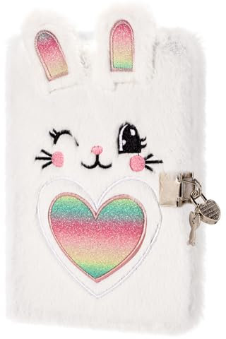 PESLNG Secret Diary Girl with Lock, Plush Notebook with Padlock, Private Notebook, Gift Notepads School Office Travel Notebooks, Children's Diary (Rainbow Rabbit, Multi)