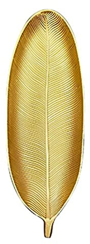 BEIJIALY Bandeja Decorativa para Servir con Hojas Doradas, Plato de Frutas, Plato de Postre, Plato de Postre con Apariencia Cepillada en Forma de Hoja de Estilo Dorado para el Hogar(L)