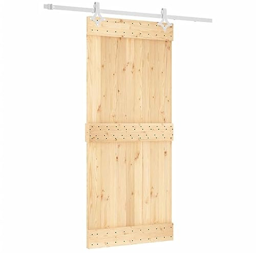 vidaXL Puerta Corredera, Puerta Colgante con Herrajes, Puerta de Establo, Decoración para Entrada de Casa Garaje, Madera Maciza de Pino 90x210 cm