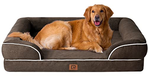 EHEYCIGA Orthopädisches Hundebett Grosse Hunde, 112x81x15cm, Memory Foam Hundekorb XL, Waschbar Hundesofa Wasserdicht rutschfest, Hundecouch mit Hohem Rand, Braun