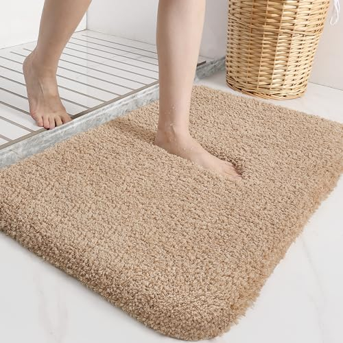 DEXI Badematte rutschfeste 40 x 60 cm, Badteppich Waschbar, Absorbierende weicher Badezimmerteppich, Mikrofaser Badvorleger für Dusche,Badewanne und Waschbecken, Beige