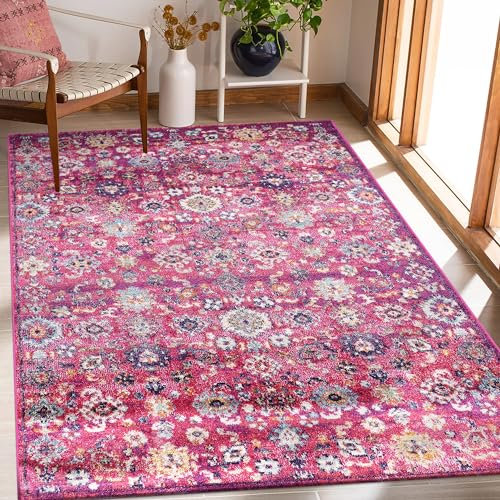 NETLINE HOME Tapis décoratif pour salon, chambre à coucher, cuisine, salle à manger | Tapis design oriental doux et moyen | Tapis vintage traditionnel résistant aux taches (rose, 80 x 150 cm)