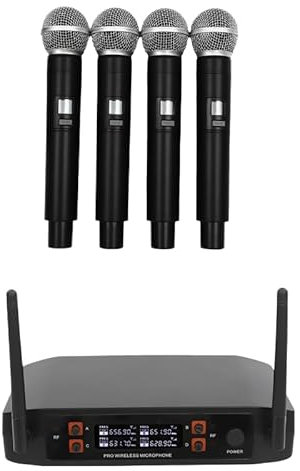 Sistema di microfono senza fili con 4 microfoni senza fili quattro microfoni a mano, set di microfoni wireless per canto, conferenze, presentazioni, webcast, karaoke, casa, KTV