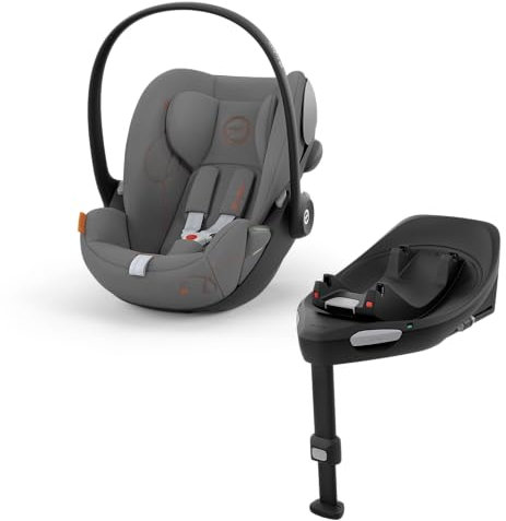 CYBEX Gold Babyschale Cloud G i-Size Comfort und ISOFIX Basis Base G, Inkl. Neugeboreneneinlage, Ab Geburt bis ca. 24 Monate, Für Kinder ab 40 cm bis 87 cm, Max. 13 kg, Lava Grey