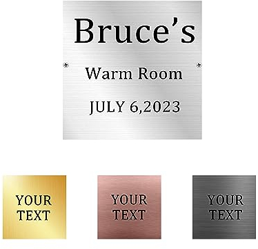 Placa de nombre personalizada, placa de nombre grabada para puerta o pared, placa personalizada para conmemoración, grabado láser y dibujo, marco de acero inoxidable (5 cm, cuadrado)