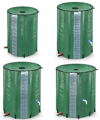 SUBTLETY 380L Tanque de Agua Plegable Barriles de Lluvia Depósito de Almacenamiento de PVC 100 Galones Barril con Válvula de Desagüe para Recoger para Recoger Agua de Lluvia (Verde, con Escala)