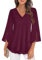 Datuhao Festliche Blusen Damen zur Hochzeit Tunika Elegant Lang Schicke Bluse Festlich Langarm Oberteil Locker Elegant Rote Blusen für Damen Party Abend Shirt mit Rüschenärmel Weinrot