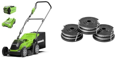 Greenworks 40V Cordless Lawnmower for Lawns up to 200m², 35cm Cutting Width & Double Line Spool 1.65mm String Diameter 4.8m incl. 3Packs for Greenworks 40V Lawn Trimmers G40LT G40LTK2 G40LTK2x