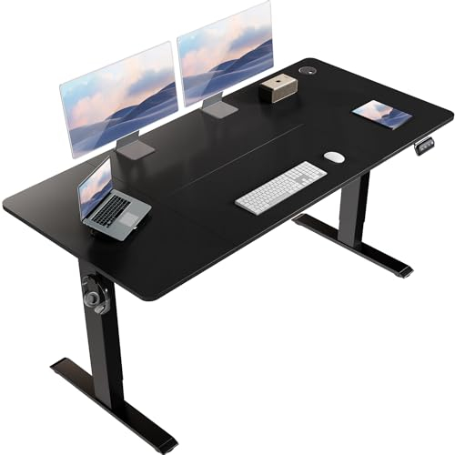 Flamaker Höhenverstellbarer Schreibtisch, Elektrischer Schreibtisch Höhenverstellbar für Steh-Sitz, Computertisch mit Memory-Funktion, Stabiler Tisch Standing Desk, Bürotisch,140 x 60 cm,Schwarz
