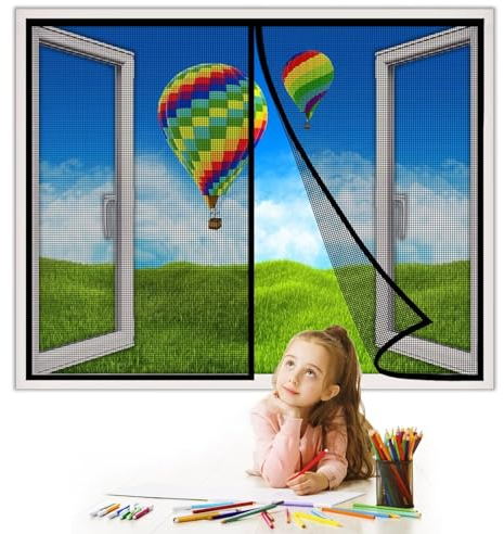 Teleskop Fenstervorhang, 290x215cm Insektenschutz, Fliegengitter, Lamellenvorhang, Fenstervorhang mit Teleskop Lamellen, Schwarz 1995-Größe