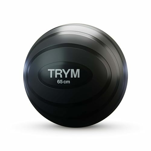 Trym Gymnastikball - Luftpumpe, Ø 55/65/75 cm, 150 kg, Kinder, Erwachsene, Aufblasbar, Robust, Schwarz - Fitness Ball Groß, Stabilitätsball, Übungsball, Pezzi, Pilates, Yoga, Büro, Sitzball, Balance