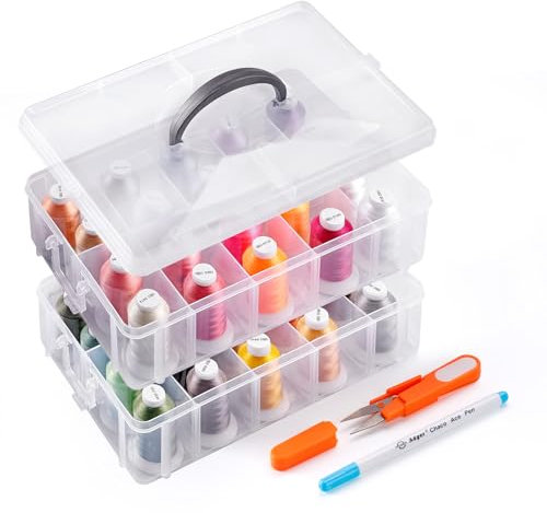 ilauke 40 Farben 550 Yard Stickgarn, NäHgarn Set NäHmaschinengarn mit Zweiter Schichten durchsichtiger Aufbewahrungsbox und 1 Garnschneider für Bracelets Stickerei Basteln Crafts Nähmaschine