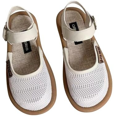 Mary Jane Schuhe Damen Flach - Sabots Damen Strick Runde Zehe Pumps Schuhe Atmungsaktiv Hausschuhe rutschfest Schlupfschuhe Weicher Sohle Walkingschuhe Bequeme Freizeitschuhe Flache Schuhe
