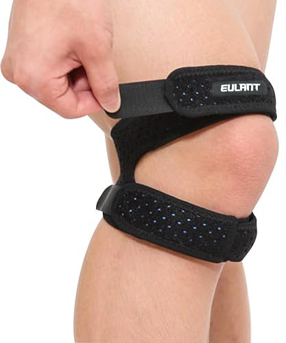 EULANT Sangle de Maintien pour Tendons Rotuliens, Genouillère avec Silicone Absorbant les Chocs,Double Réglage Protege Bande Genoux pour Sport, 1 pièce