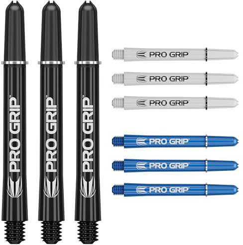 Target Darts Pro Grip Shafts - 9er Set | 3 Farben, Schwarz/Weiß/Blau | Mittel, 48mm | Dartstiele, Professionelles Dartzubehör, 2BA Shaft Multipack mit Ringen