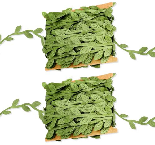 JJUNW 20 m de ruban de vigne artificielle, 2 rouleaux de ruban de plantes vertes, plantes artificielles, feuilles de vigne, guirlande décorative, feuilles de lierre, ruban décoratif pour pièce,