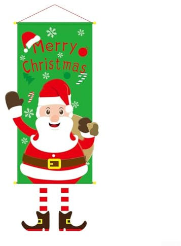 Drapeau de jardin « Merry Christmas », Père Noël, bonhomme de neige, élan, 109 x 40,6 cm, drapeau de Noël extérieur pour les vacances d'hiver, la cour, drapeau décoratif d'extérieur (C)