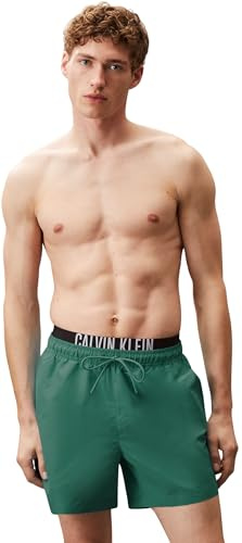 Calvin Klein Herren Badeshorts Medium Double mit Logobund, Grün (Wild Green), XXL