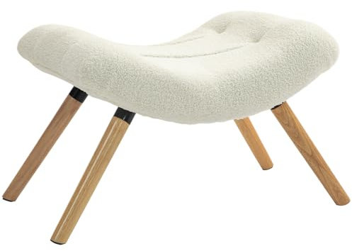 HOMCOM Fußstütze Salon Ottoman Pouf Salon Hocker Sofa Stoff mit Buchenholzfüßen, gepolsterte Sitzgelegenheit für Wohnzimmer, Schlafzimmer, Flur, cremeweiß