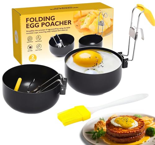 vita dennis Egg Poacher, Stainless Steel Egg Poacher Pan Egg Boilers with Oil Brush Anti-Scald Folding Handle, Egg Poachers for Kitchen (2Pcs)