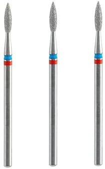 STALEKS PRO set 3 fresas de diamante DUO Flame Red-Blue 2.1x0.8 mm. Cutículas, Manicura y Pedicura. Forma de Llama (Grano Suave/Medio)