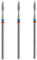 STALEKS PRO set 3 fresas de diamante DUO Flame Red-Blue 2.1x0.8 mm. Cutículas, Manicura y Pedicura. Forma de Llama (Grano Suave/Medio)