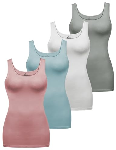 ALPIDEX Top de Tirantes Mujer Pack 4 Sin Mangas Elástico Básico Liso | 95% Algodón, 5% Elastano, 180 g/m², OEKO-TEX, Camiseta Interior, Lisa, Transpirable, Cómoda, Verano, Deporte