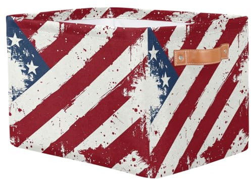 Mexpekil Aufbewahrungskörbe, amerikanische Flagge der USA, Spielzeugkorb mit Griffen, faltbare Stoff-Aufbewahrungsboxen für Regale, Heimbüro, 38 x 28 x 24 cm