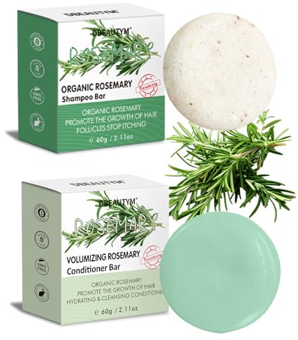 DBEAUTYM 2 Pack Rosemary Shampoo Conditoner Bar Set,Thinning Hair-Volume Shampoo & Conditioner Bar for Men and Women,Hair Thickening & Regrowth Treatment,Hair Growth Soap for Anti-Hair Loss