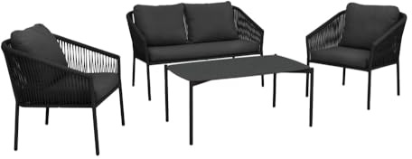 Riess Ambiente Outdoor Garten-Sitzgruppe AIRE Rope anthrazit wetterfest inkl. Tisch und Kissen