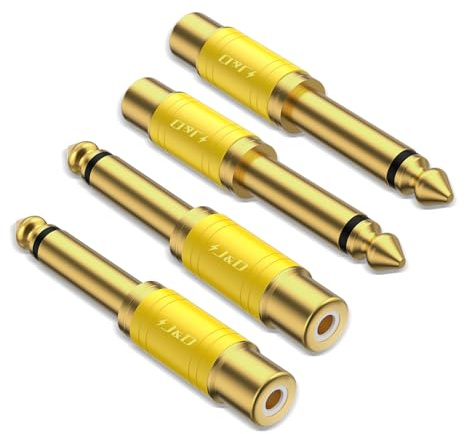 J&D Adaptateur Audio RCA vers 1/4 Lot de 4, Connecteur Mono Mâle 6,35 mm vers RCA Femelle, Connecteurs pour Guitare Dorés, Jaune