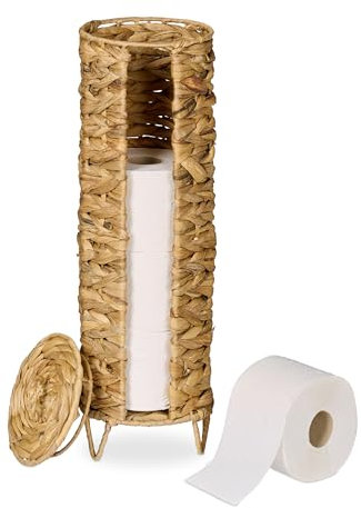 Relaxdays Portarrollos de Papel Higiénico, 4 Rollos Repuesto, 50,5 x 16 cm, Jacinto de Agua, Soporte Recambios, Natural