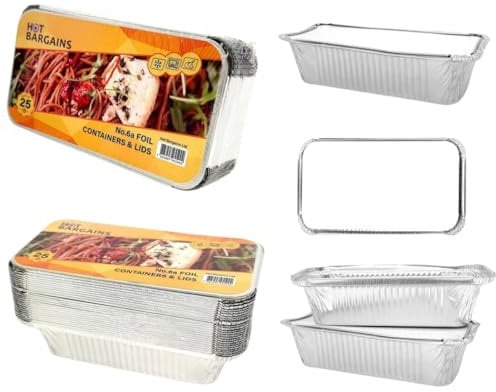 HOT BARGAINS Professional Aluminium Foil Containers Size 6A with Lids, Pack of 500, 200 x 111 x 55mm