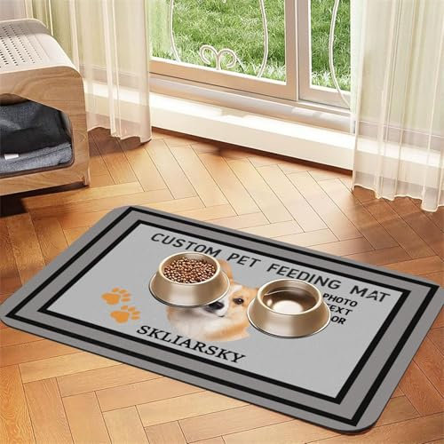 Tapis d'alimentation personnalisé pour Animaux de Compagnie - Tapis de gamelle personnalisé pour Chien et Chat avec Texte Photo, Cuir synthétique Absorbant avec Base en Caoutchouc antidérapant
