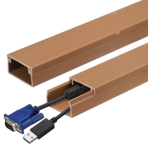 sourcing map 4pcs Cord Hider Wall 15inx0.94inx0.55in (LxWxH) PVC Cable Cover Self Adhesive Wire Hider Wall Mounted TV Cable Raceway for Cables Management (60in Total Length),Brown