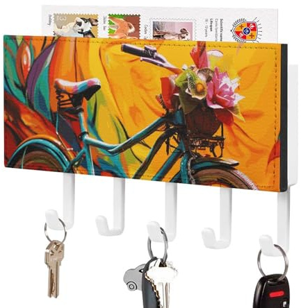 NWTRJ Bunter Fahrrad-Schlüsselhalter für Wandmontage, Schlüsselhalter mit 5 Haken, dekorativer Schlüssel-Organizer, Aufhänger für Eingang, Haustür, Flur, Büro