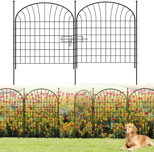 Decorative Garden Fence (81 cm H x 71 cm W, 9 Panels + 1 Gate Total Length 7 m) Rustproof Metal Fence Panels, Dog Fencing Garden Border Fence for Dogs, Rabbits, Flower Bed & Borders