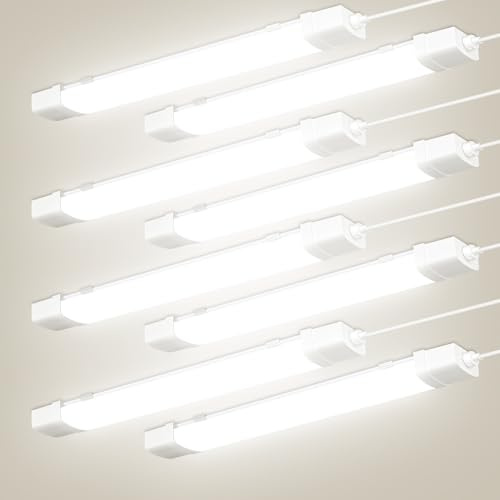 wowspeed 120CM LED Feuchtraumlampe mit Bewegungsmelder, 40W 4200LM Feuchtraumleuchte LED, 4500K Neutralweiß, IP65 Wasserdicht, Deckenleuchte Flach Wannenleuchte für Keller, Garage, Lager, Büro-8 Stück