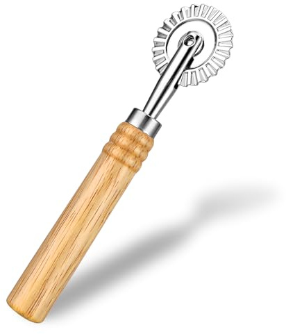 Fluted Pastry Cutter, Fluted Pastry Wheel 6.3 Inch Stainless Steel with Ergonomic Oak Handle for Pasta, Dumplings & Noodles, 360° Effortless Cutting