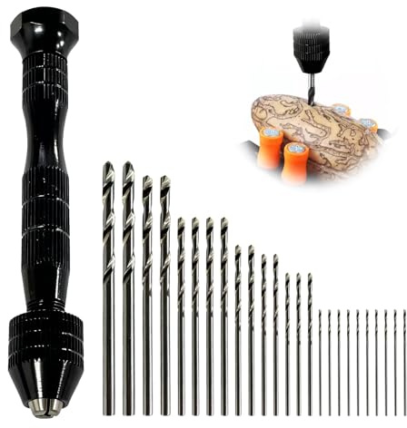 27 Piezas Mini Taladro de Mano con 25 Brocas Micro, Taladro Manual de Precisión para Manualidades, Madera, Plástico, Modelismo, Joyería Bricolaje, Herramienta de Perforación Fina con Bloque de Pulido