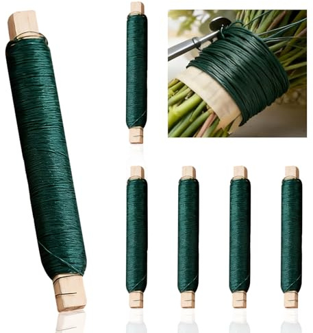 MFUSUL Blumendraht Grün 6er Set, 0,70 mm x 35 m Bindedraht auf Holzspule, stabiler Basteldraht & Wickeldraht zum Binden von Blumen, Pflanzen und Gartenarbeiten