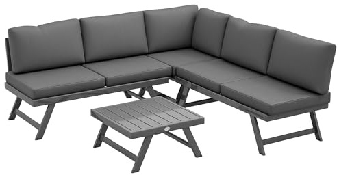 Outsunny Salon de Jardin Extérieur d'angle Convertible 4 Pièces Gris